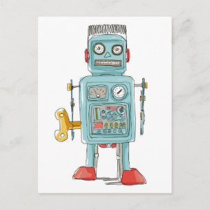 robot vintage toys postcard