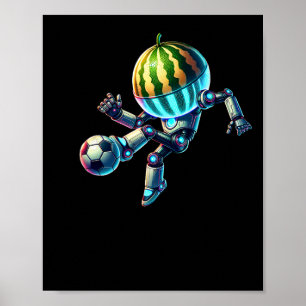 Robot Watermelon Head Soccer Footll Dribbling Kick Poster