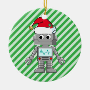 Robot Wearing Santa Hat Ceramic Ornament