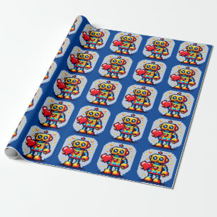 Robot With a Heart - Cute Pixel Art Sci-Fi Design Wrapping Paper