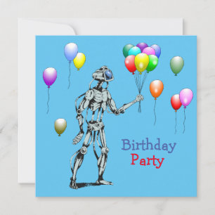 Robot with Balloons Birthday Invitation