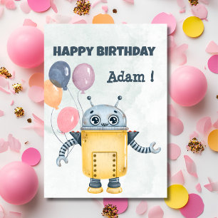Robot with balloons Happy Birthday Greeting Card