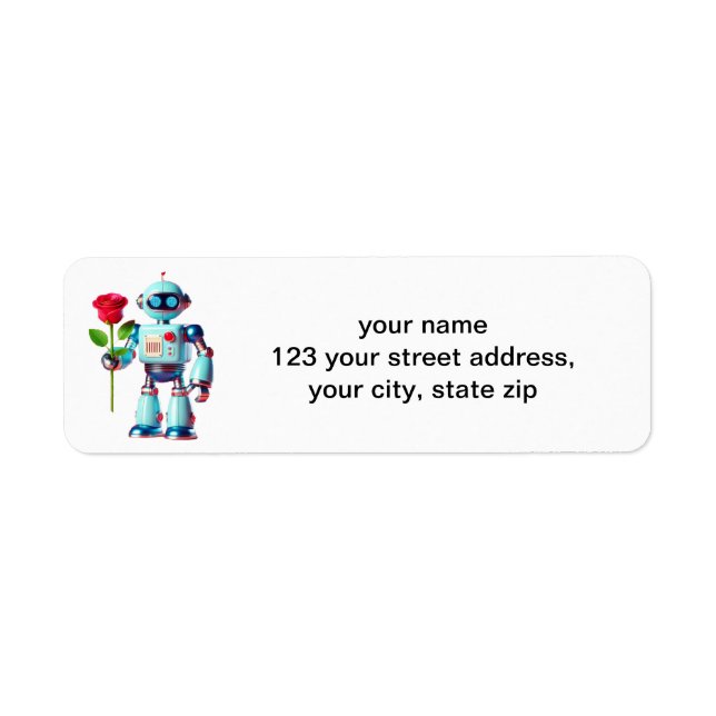Robot with Rose Return Address Label (Front)
