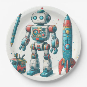 Robot with spaceship paper plate