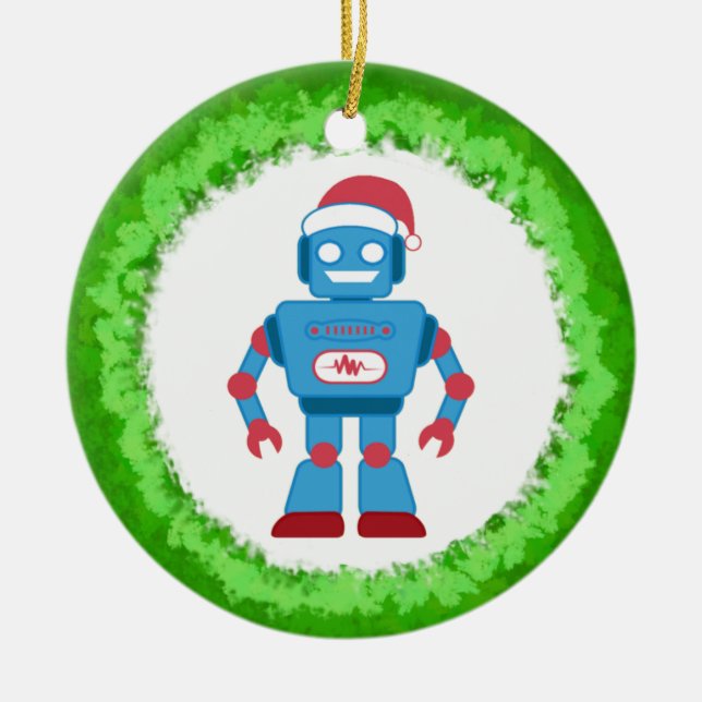 Robot Wreath Ceramic Tree Decoration (Front)