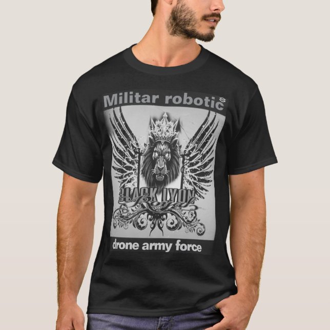 Robotic black Lyon drone army force 2 T-Shirt (Front)