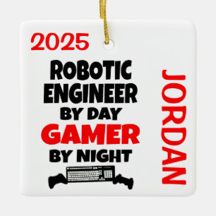 Robotic Engineer Loves Playing Video Games Ceramic Ornament