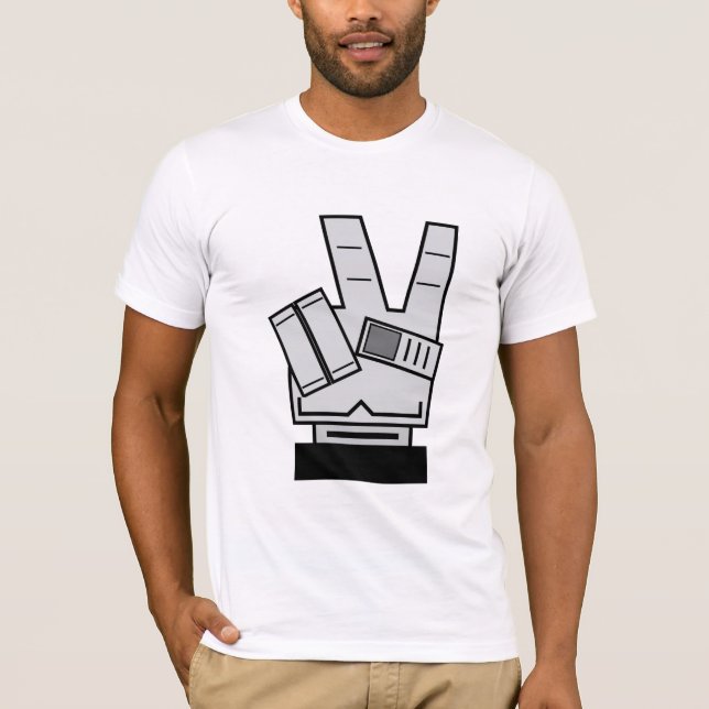Robotic Hand showing Peace Sign T-Shirt (Front)