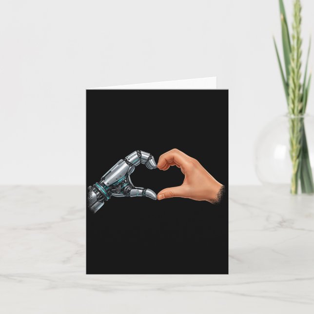 Robotic hands making heart shape embrace ai card (Front)