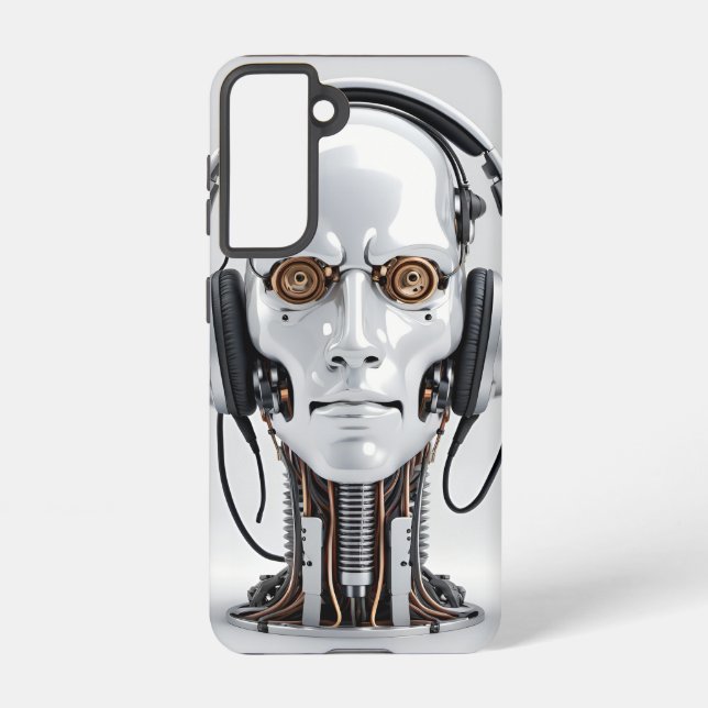 robotic head with headphones samsung galaxy s21 case (Back)