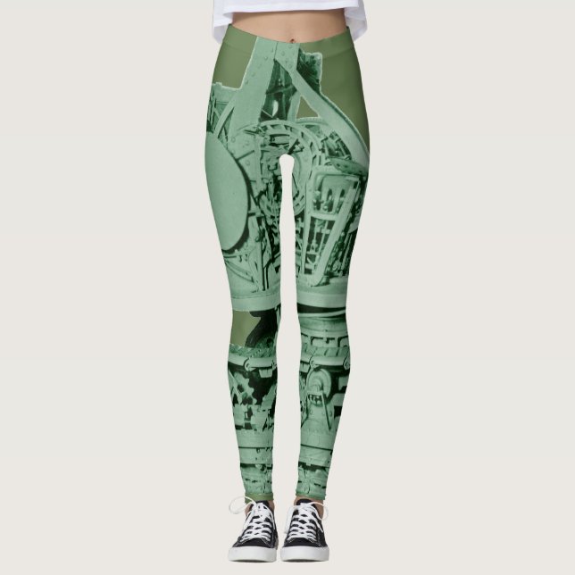Robotic Metal Machinery Industrial Green Leggings (Front)
