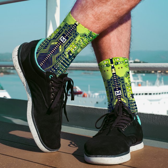  Robotic Printed Circuit Board Green Geek Monogram Socks (Creator Uploaded)