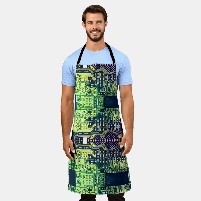 Robotic Printed Circuit Board - Green Geek Techie Apron (Worn)