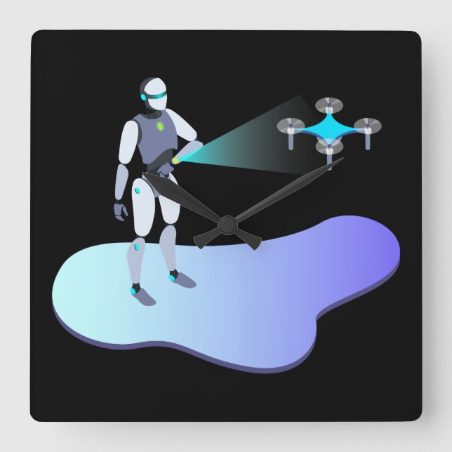Robotic Square Wall Clock (Front)