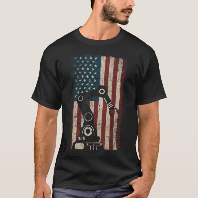 Robotics Engineer Robotics American Flag American T-Shirt (Front)