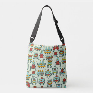 Robots Aliens Vintage Pattern Illustration Crossbody Bag
