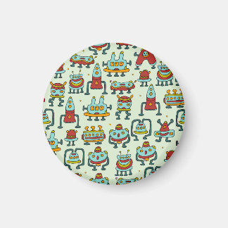 Robots Aliens Vintage Pattern Illustration Magnet