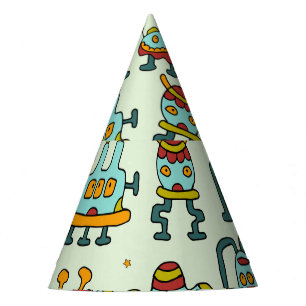 Robots Aliens Vintage Pattern Illustration Party Hat