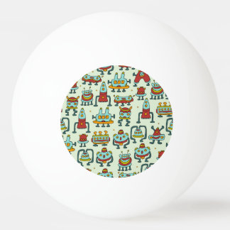 Robots Aliens Vintage Pattern Illustration Ping Pong Ball