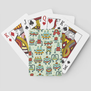 Robots Aliens Vintage Pattern Illustration Playing Cards
