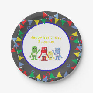 Robots Birthday party Paper plates Personalised