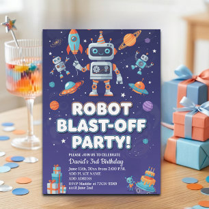 Robots in Space 3rd Birthday Party Invitation