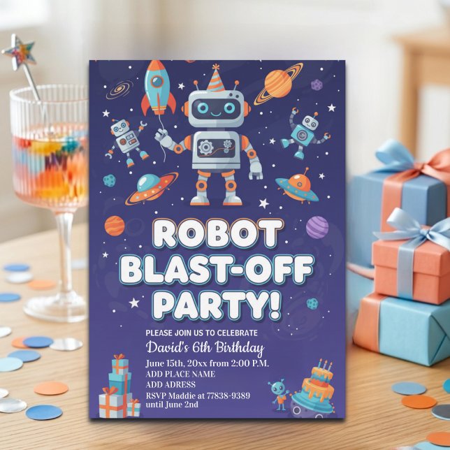 Robots in Space 6th Birthday Party Invitation (Creator Uploaded)