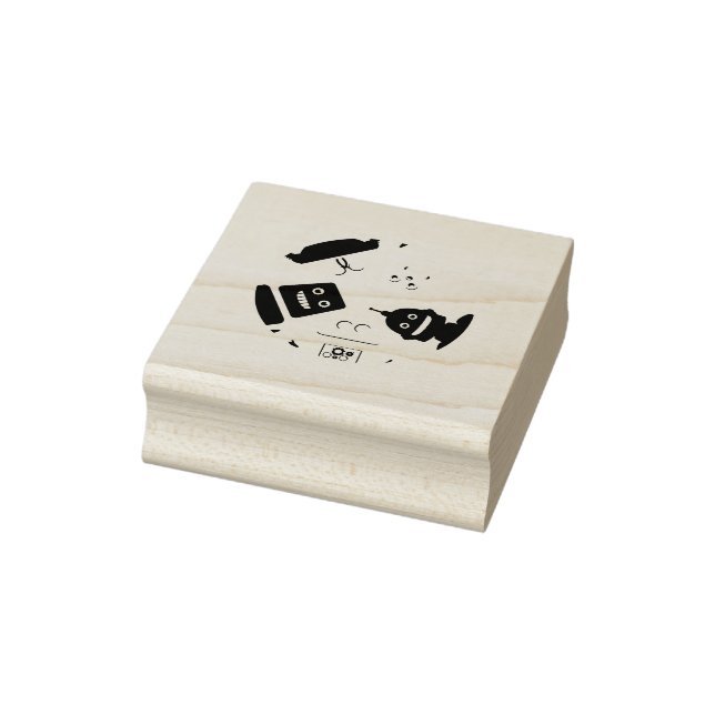 robots looking down rubber stamp (Stamp)