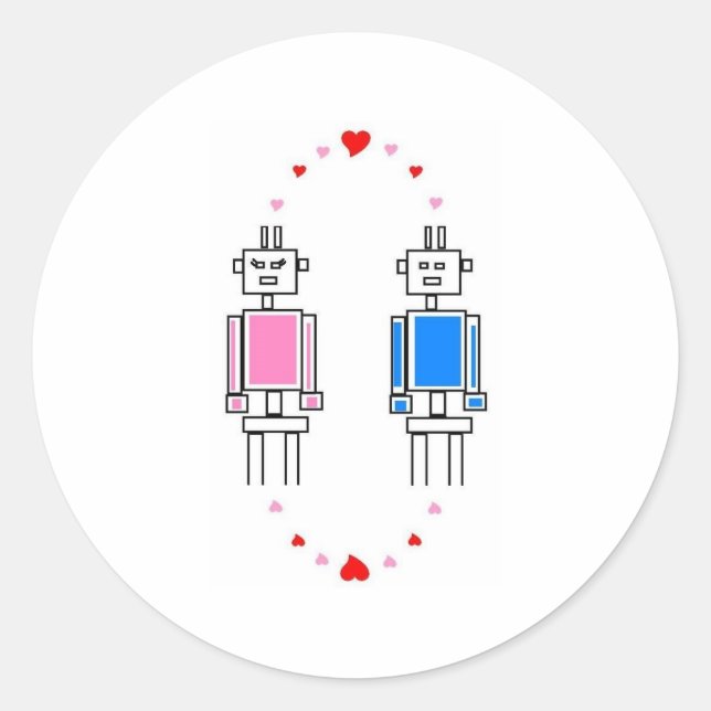 Robots Love Classic Round Sticker (Front)