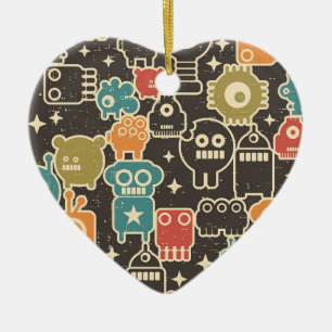 Robots on brown ceramic tree decoration