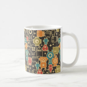 Robots on brown coffee mug