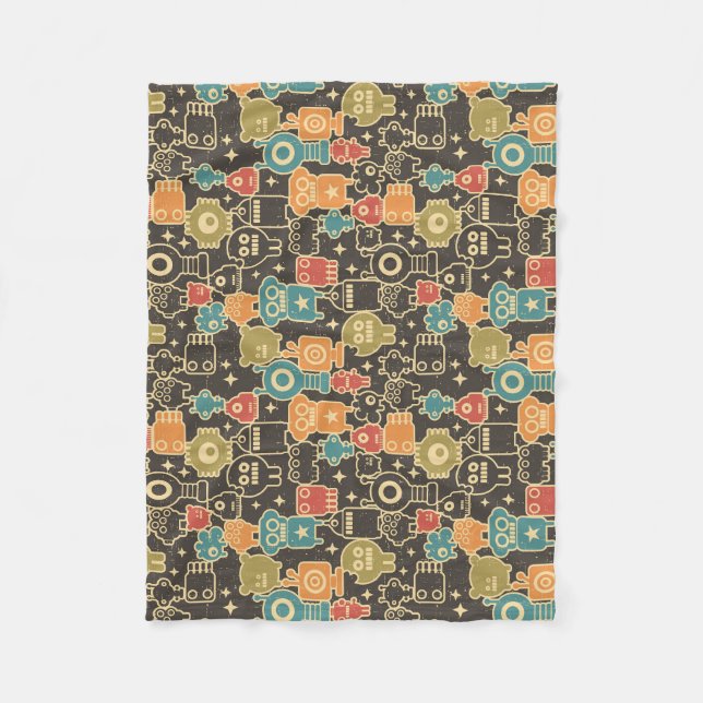 Robots on brown fleece blanket (Front)