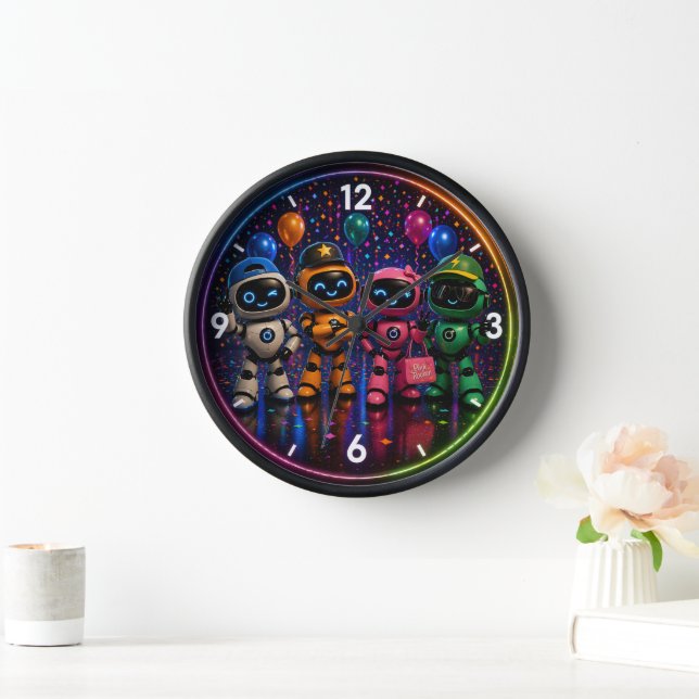 Robots party time wall clock (Home)