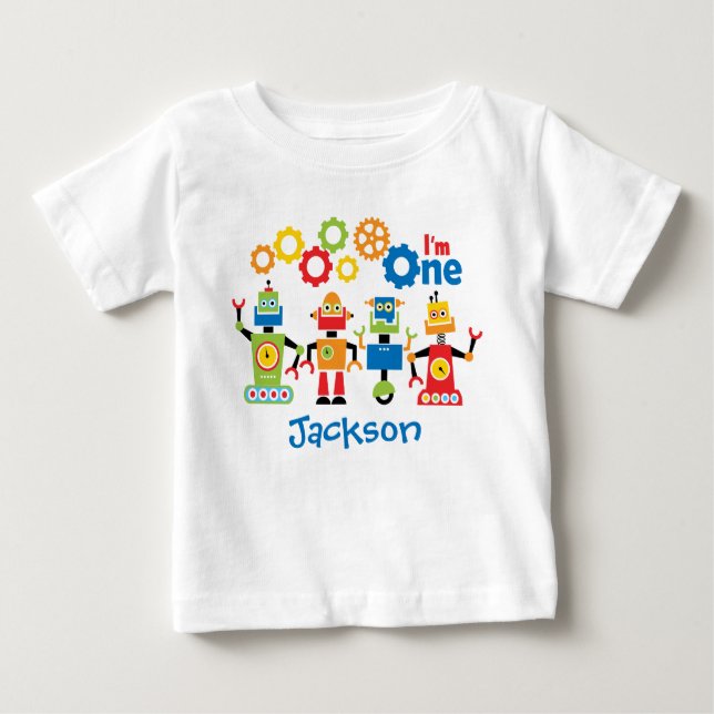 Robots Personalised First Birthday Tshirt (Front)