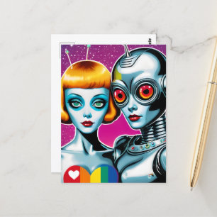 Robots Rainbow Heart Postcard