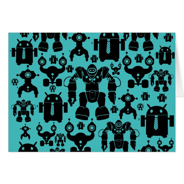 Robots Rule Fun Robot Silhouettes Pattern Blue (Front Horizontal)