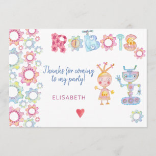 Robots themed birthday kids party cute thank you card