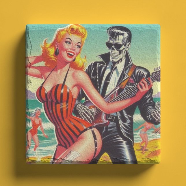 Rocabilly Summer Pin-up Stone Coaster (Creator Uploaded)