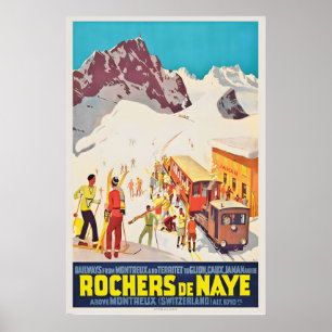 Rochers de Naye Montreux Switzerland Vintage Ski Poster