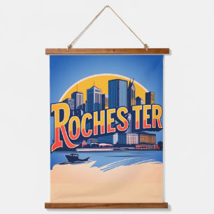 Rochester City Skyline New York USA Hanging Tapestry