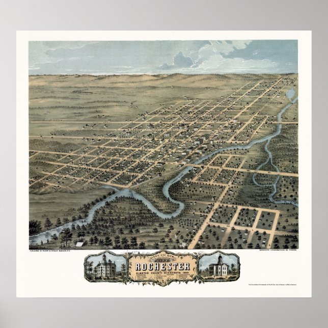 Rochester, MN Panoramic Map - 1869 Poster (Front)