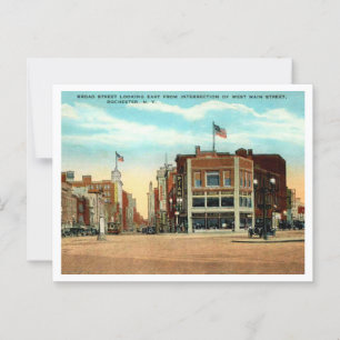 Rochester NY Broad Street and Main 1930s Vintage Postcard