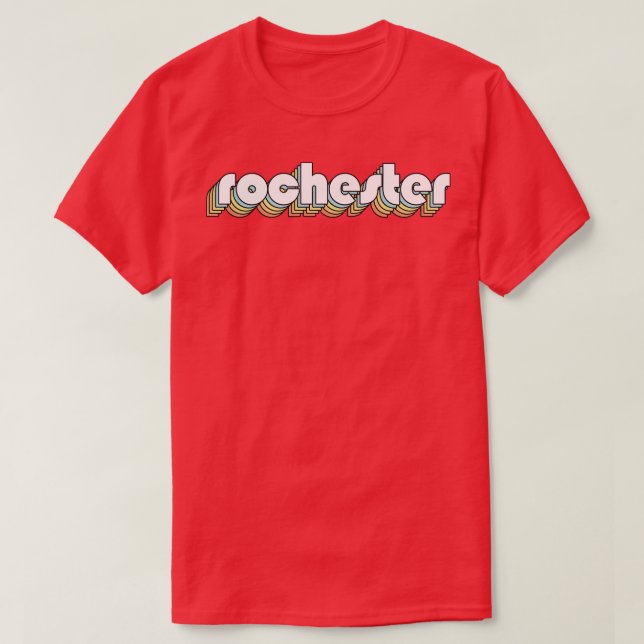 Rochester Retro Rainbow Typography Faded Style T-Shirt (Design Front)