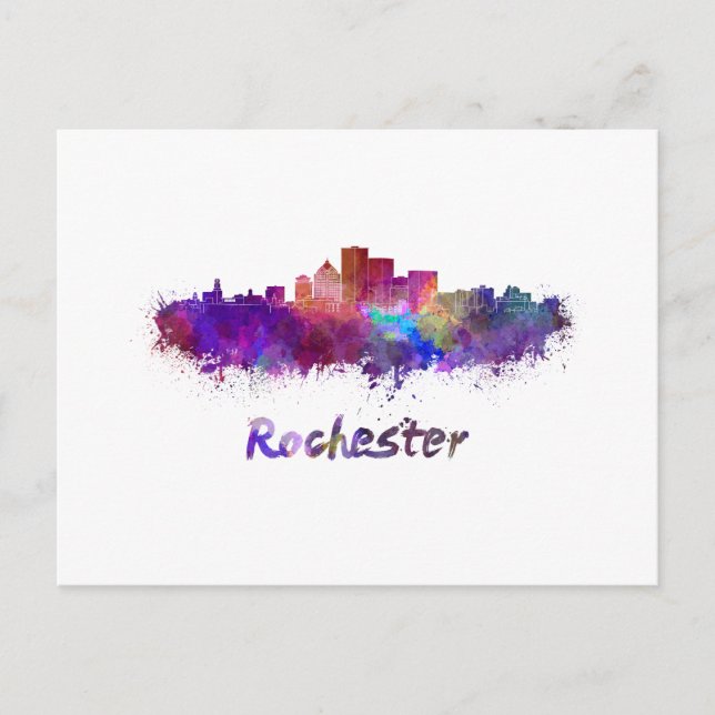 Rochester skyline in watercolor postcard (Front)