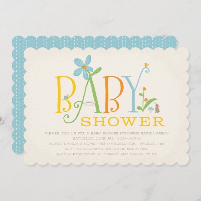 Rock-a-bye Baby Shower Invitation - Blue (Front/Back)