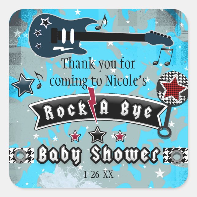Rock A Bye Baby Shower Party Favour Stickers (Front)