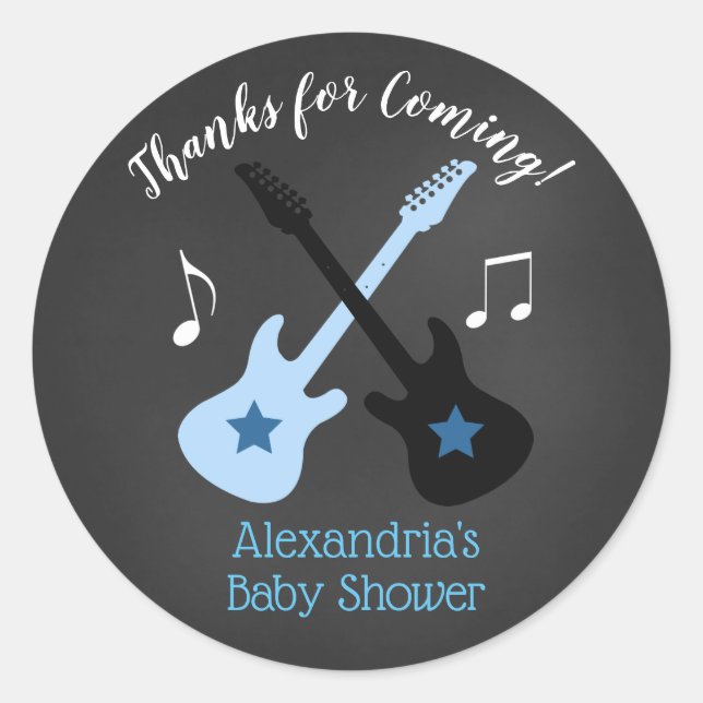 Rock a bye Rockstar Baby Shower Favour Stickers (Front)