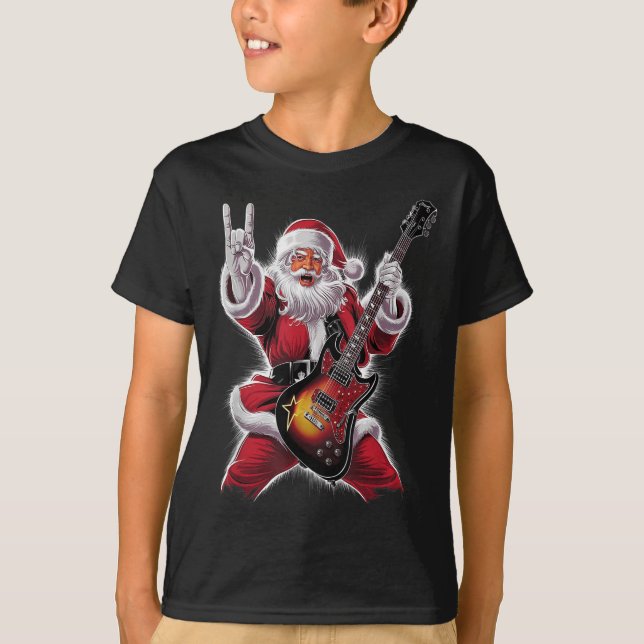 Rock &amp; Roll Christmas Santa Claus Guitar Playe T-Shirt (Front)