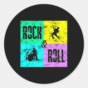 Rock & Roll Music Vintage Retro 80s Drums Guit Classic Round Sticker