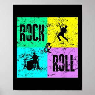 Rock & Roll Music Vintage Retro 80s Drums Guit Poster